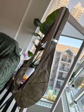 Olive Green Leather Crossbody Sling Bag